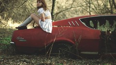 Woman cars dress skirts redheads girls with cars