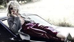 Woman cars fashion blondes models lying down Italian fashion 