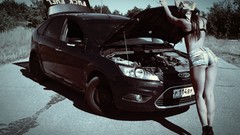 Woman cars ford focus high heels girls with cars