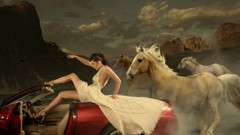 Woman cars Horses high