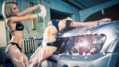 Woman cars lingerie bikini mitsubishi pajero carwash