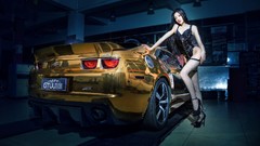 Woman cars lingerie models chevrolet camaro ss