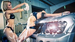 Woman cars models washing car