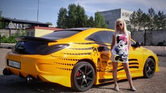 Woman cars models yellow cars