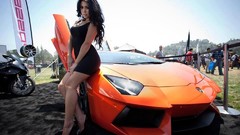 Woman cars orange cars