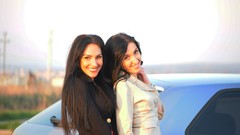 Woman cars outdoors brunettes