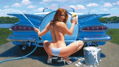 Woman cars pin-up artwork