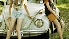 Woman cars roads fashion Volkswagen portraits volkswagen beetle 