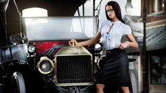 Woman cars September legs brunettes high heels