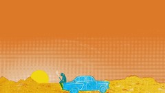 Woman cars silhouettes lonely smoking orange background deserts
