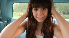 Woman cars smiling long hair brunettes