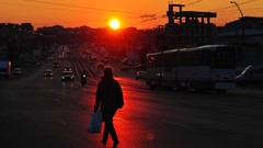 Woman cars street Bucharest