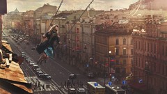 Woman cars swing street urban