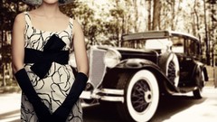 Woman cars vintage old car