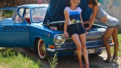 Woman cars Volga Russians russian cars GAZ Volga