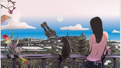 Woman cats abstract back cityscapes artwork kyan-dog