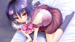 Woman cats Anime beds red eyes anime girls school uniforms