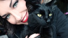 Woman cats Black Cat friend green eyes brunettes