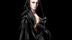 Woman cats black dress