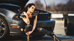 Woman cats faces legs brunettes vehicles Ford mustang Russians 