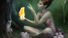 Woman cats fire fantasy