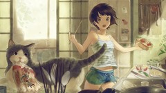 Woman cats food Anime anime girls