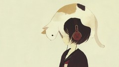 Woman cats headphones Japanese drawings school uniforms