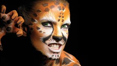Woman cats Leopards green eyes artwork body painting