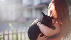 Woman cats long hair