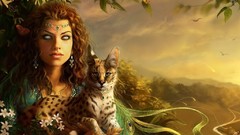 Woman cats long hair brunettes