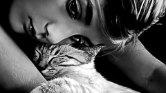 Woman cats monochrome faces