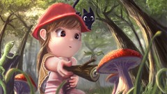 Woman cats mushrooms