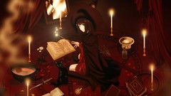 Woman cats roses Candles Anime witches mirrors