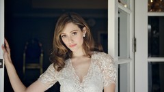 Woman Celebrity Actress brunettes white dress emmy rossum