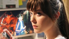 Woman Celebrity Actress long hair brunettes bangs ponytails 