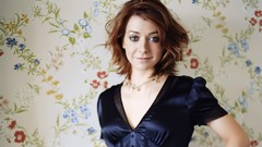 Woman Celebrity Alyson Hannigan gray eyes redheads blue dress