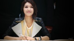 Woman Celebrity asians smiling brunettes Korean Leather Jacket 