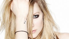 Woman Celebrity Avril Lavigne faces blondes tattoos blue eyes 