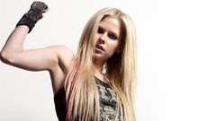 Woman Celebrity Avril Lavigne muscles blondes long hair blue 