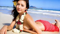 Woman Celebrity Beaches brunettes lying down Leah Dizon topless 