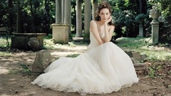 Woman Celebrity brown eyes brunettes white dress emmy rossum