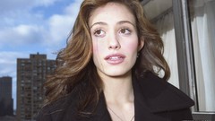Woman Celebrity coat Actress brunettes curly hair emmy rossum