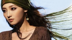 Woman Celebrity earrings scarfs brunettes brown blouse