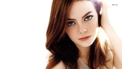 Woman Celebrity faces emma stone hands on head