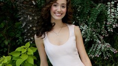 Woman Celebrity green background Actress long hair brunettes 