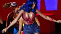 Woman Celebrity katy perry blue hair singers cleavage huge boobs