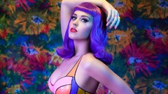 Woman Celebrity katy perry singers purple hair cleavage