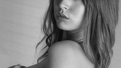 Woman Celebrity looking back grayscale Leah Dizon topless 