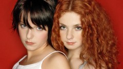 Woman Celebrity red background faces brunettes singers redheads 