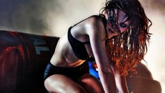 Woman Celebrity wet Kirsten Dunst Actress bra cleavage panties